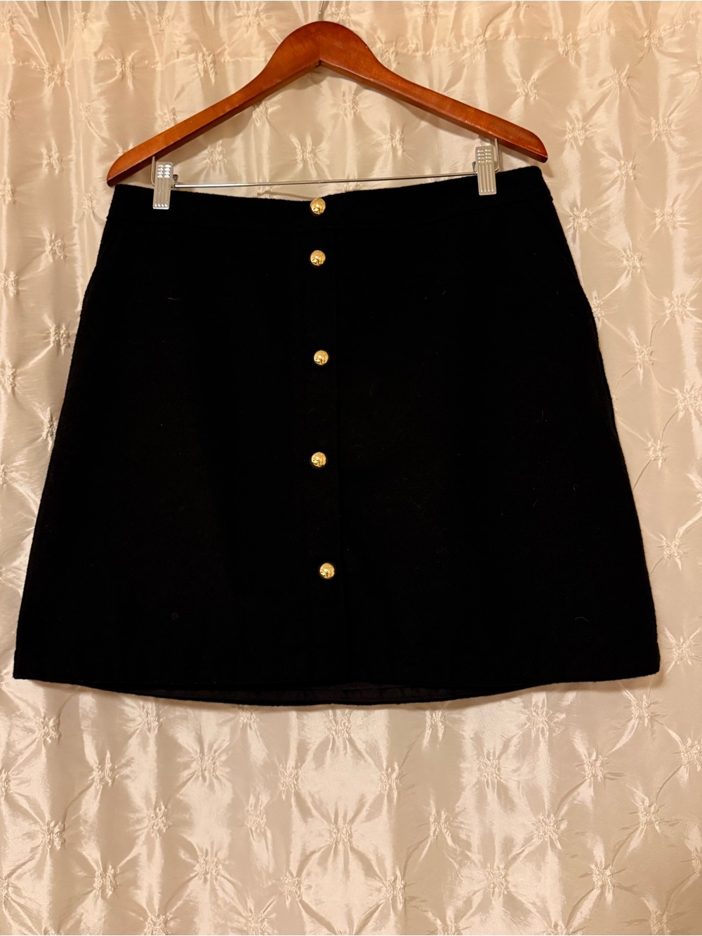 LOFT Black Wool Blend Button Front Mini Skirt Size 12 A Line